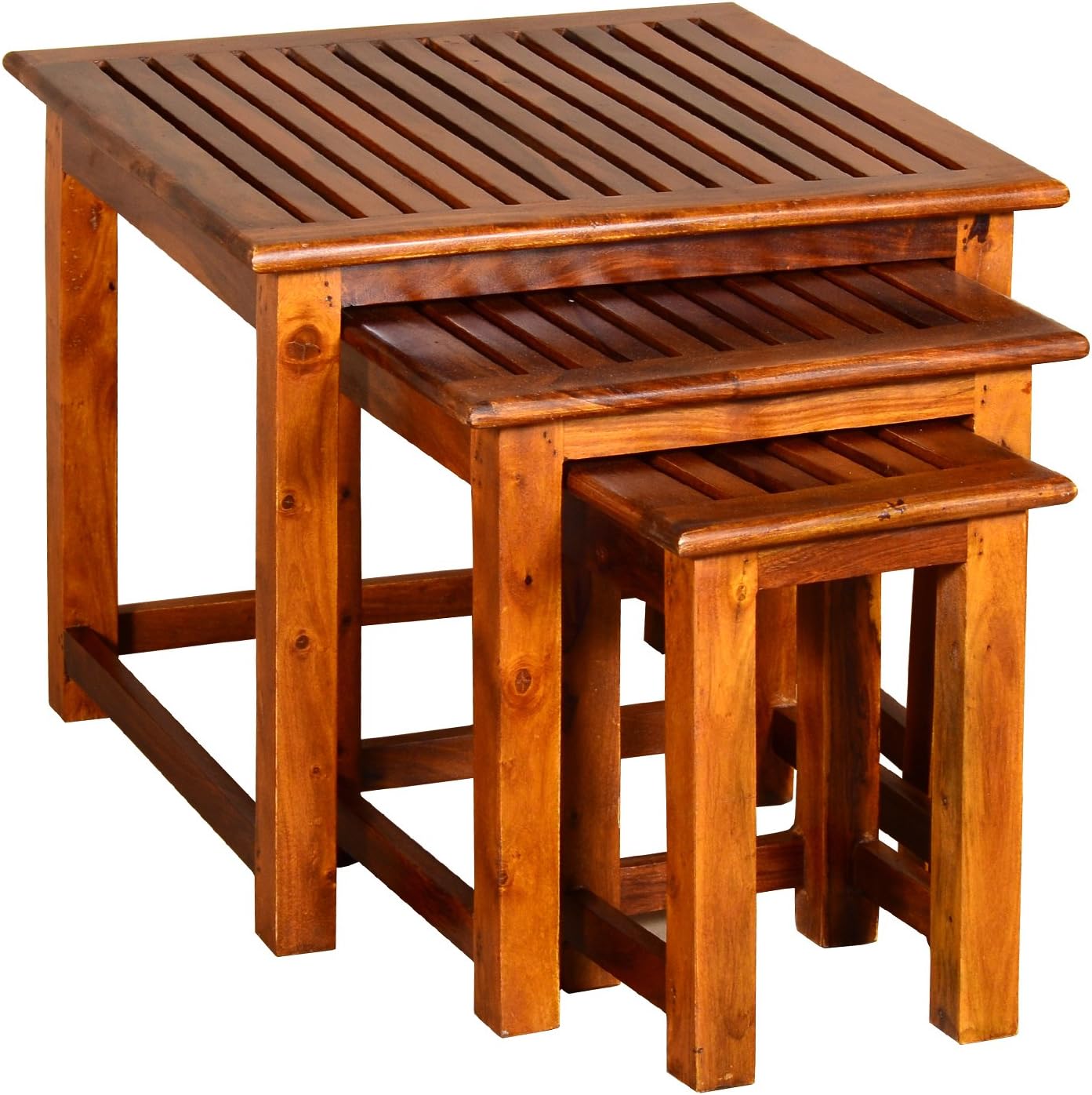 Madera Nested Stool (Teak Finish, Brown)
