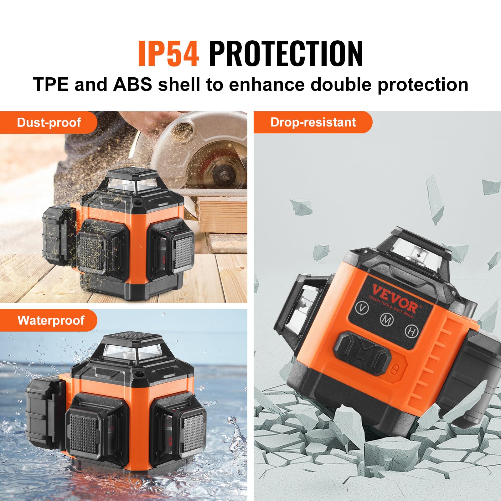 VEVOR Laser a linee incrociate, 30 m, laser autolivellante, 520 nm ± 10 nm, lunghezza d'onda laser da costruzione ± 0,28 cm a 10 m, laser a croce ± 3° 8 ore, tempo di lavoro continuo con batteria al