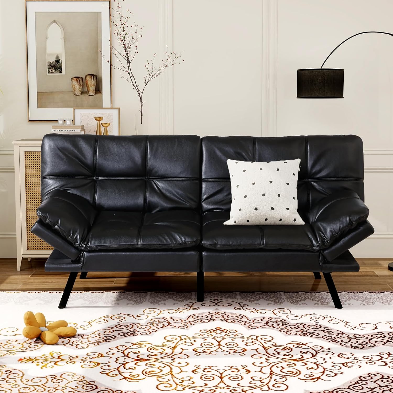 MUUEGM Convertible Futon Sofa Bed, Memory Foam Futons Couch Bed, 71" Adjustable Backrests and Armrests Sleeper Sofa, Modern Love Seat Couch Bed for Living Room, Small Space, Office, Dark Black