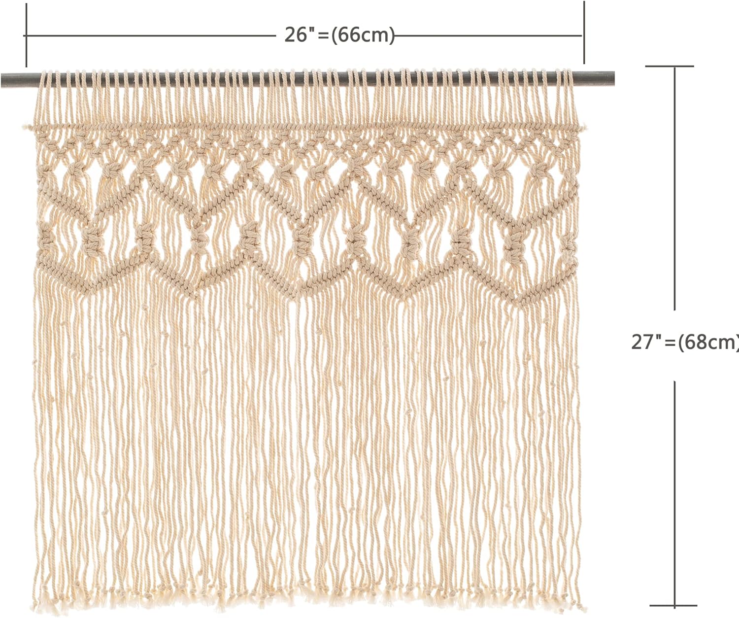 Boho Macrame Textured Cotton Valance - Kitchen Window Curtains & Wall Decor - Macrame Valance - Bathroom Window Curtains, 26" W x 27" L, Neutral