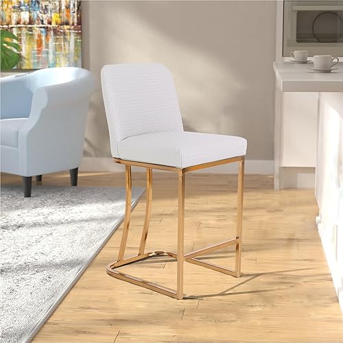 Miniatura 45 de Juego de 2 taburetes de bar de altura de mostrador de color blanco cremoso de 24 pulgadas, modernos taburetes de bar dorados con respaldo tapizado