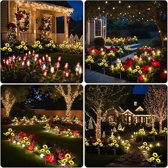 Solar Sunflower Garden Lights, 2 Sets of LED Outdoor Decorative Lights, Used for Garden Lawn Landscape Flowers, Bright Outdoors (2 Pack) [Energy Class A]
