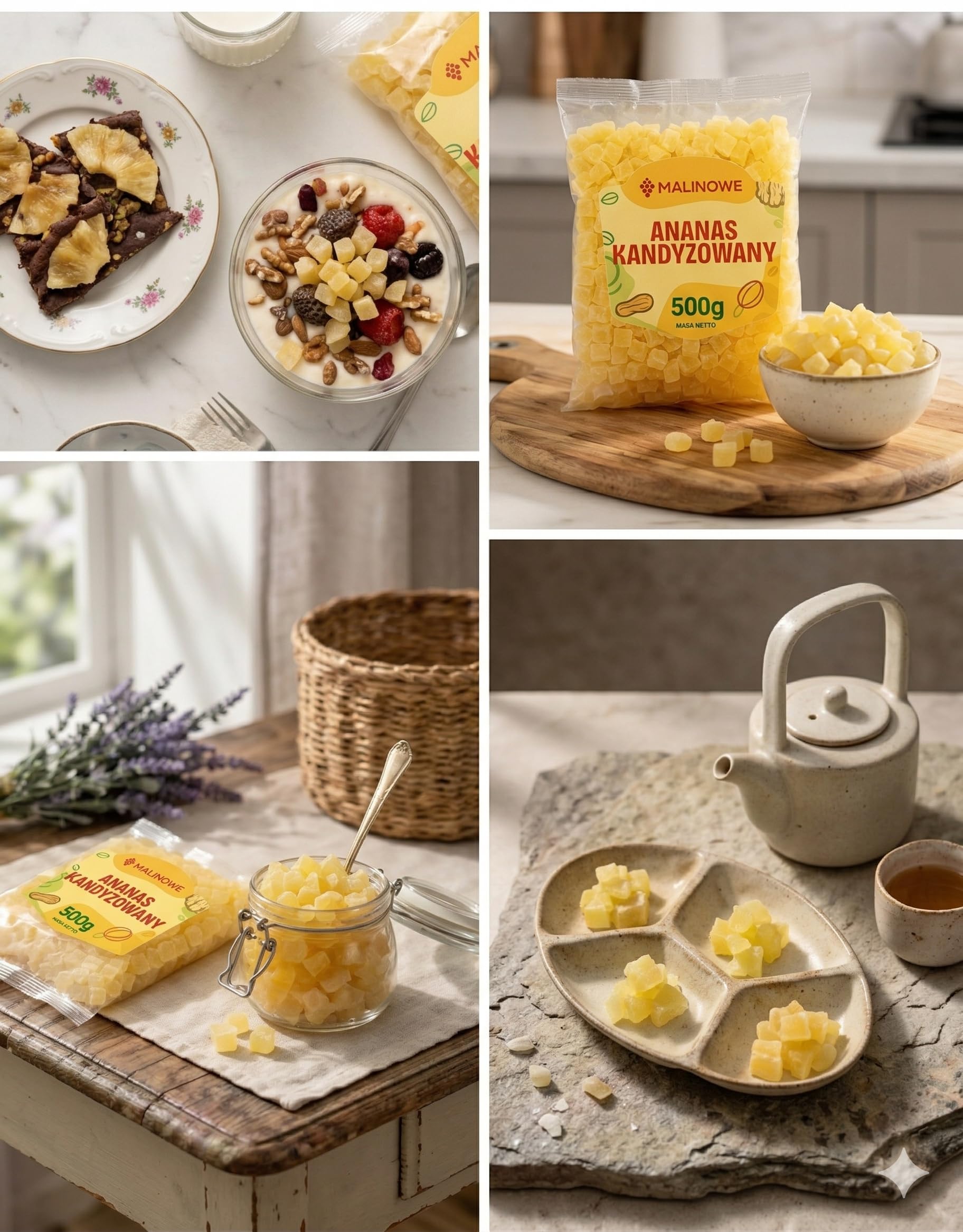 Malinowe ANANAS KANDYZOWANY KOSTKA 500g Owoce Tropikalne Naturalny Premium