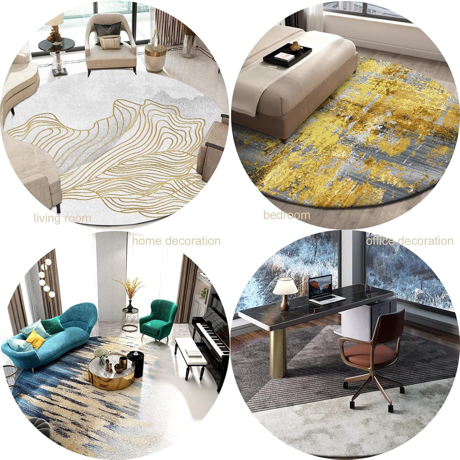 Teppich Rund, Green ø 200 cm, Waschbar Kurzflor Teppiche Modern Designer Flur Schlafzimmer Küche Wohnzimmer, Moderne geometrische Muster Dunkelgrün Salbeigrün Creme Beige
