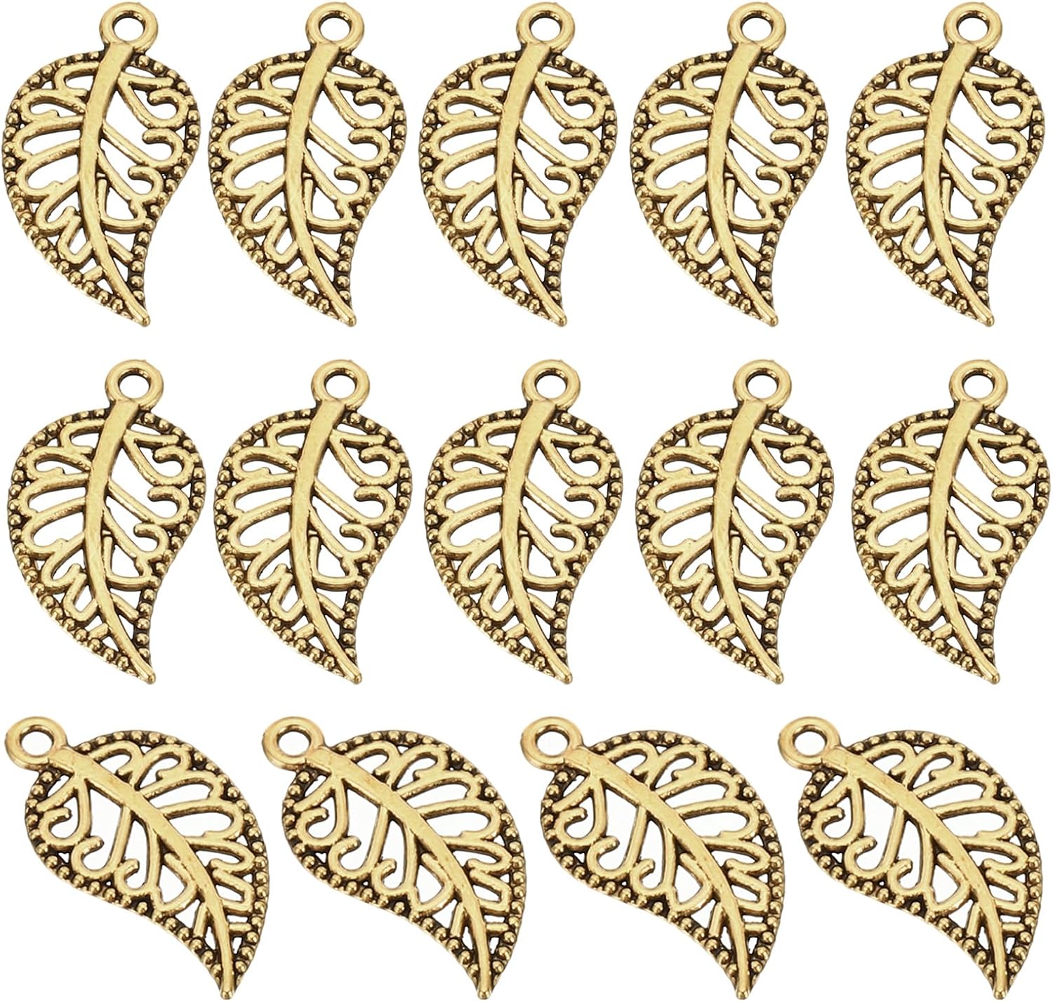 PATIKIL Leaf Pendants, 100 Pack Metal Tree Leaf Beads Bulk Leaves Charm Mesh for Jewelry Making Bracelet Necklace Earring Keychain