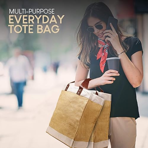 Miniatura 6 de EXULTIMATE Bolsa de mano con correas de piel sintética, reutilizable, arpillera para compras, paquete de 2 unidades, Farmers Market yute plegable