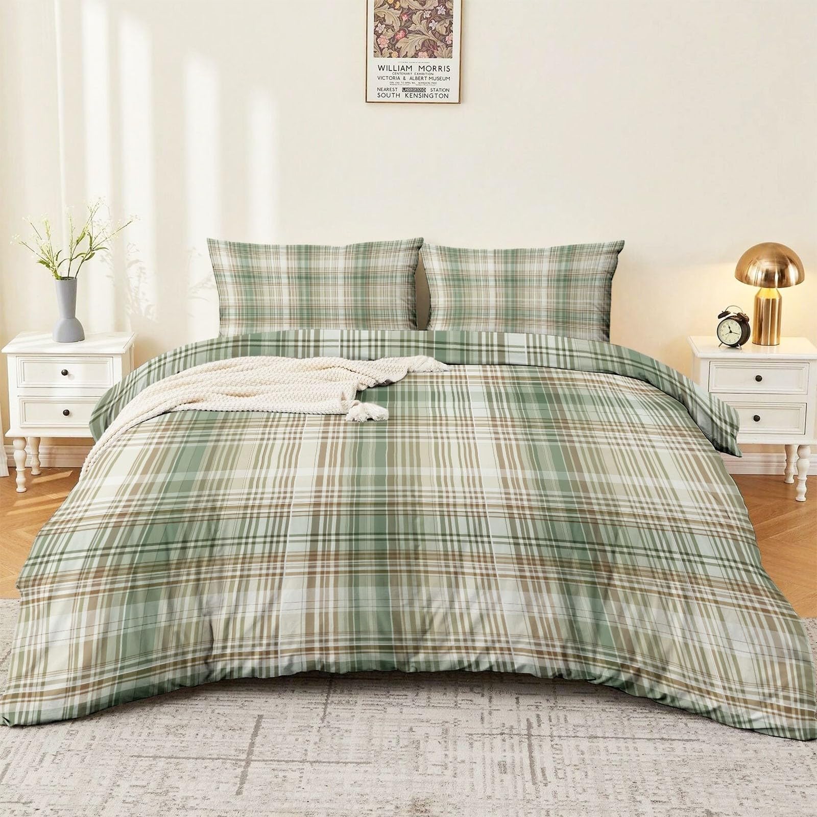 Housse de couette anti-glissement 240x260 cm verte à fermeture éclair avec 2 taies 65x65