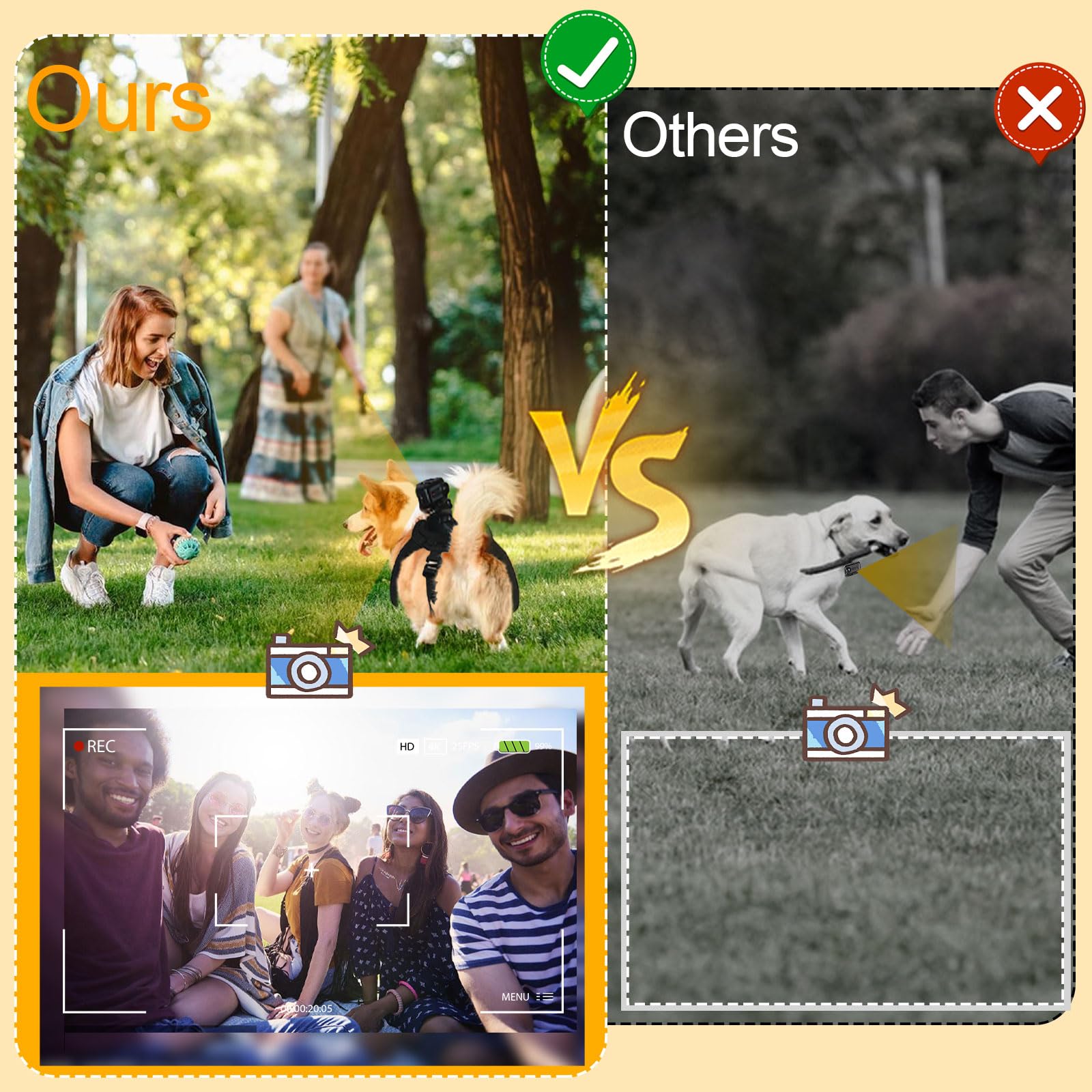 Caméra 2K pour chien et chat - Collier avec carte SD 64 Go - Sans fil