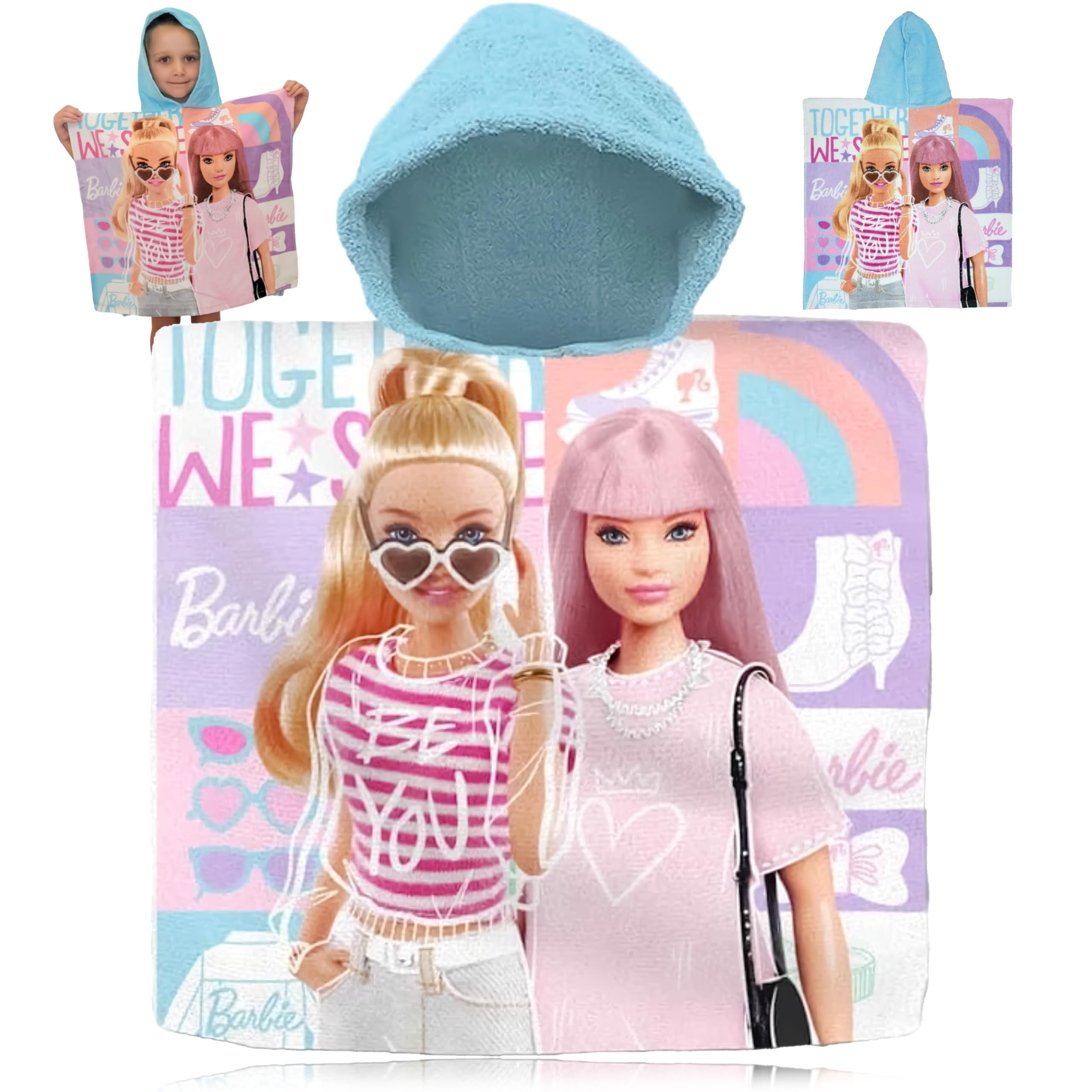 SRV Hub Barbie Girls Hooded Towel Poncho 120x60cm | Cotton Bathrobe for Pool, Surf, Bath | Quick Dry Beach Changing Towel for Kids Age 3-6 | Summer Holiday Essentials