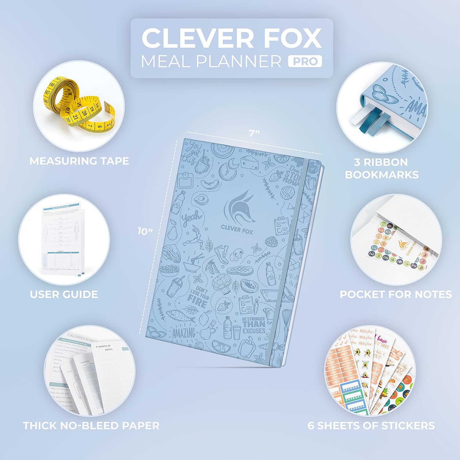 Clever Fox Meal Planner PRO – Weekly Meal Prep Journal with Grocery List & Weigh Loss Tracker – Diet, Fitness & Welness Log Book – Nutrition Diary Notebook – Lasts 12 Months, 7x10” (Light Blue)