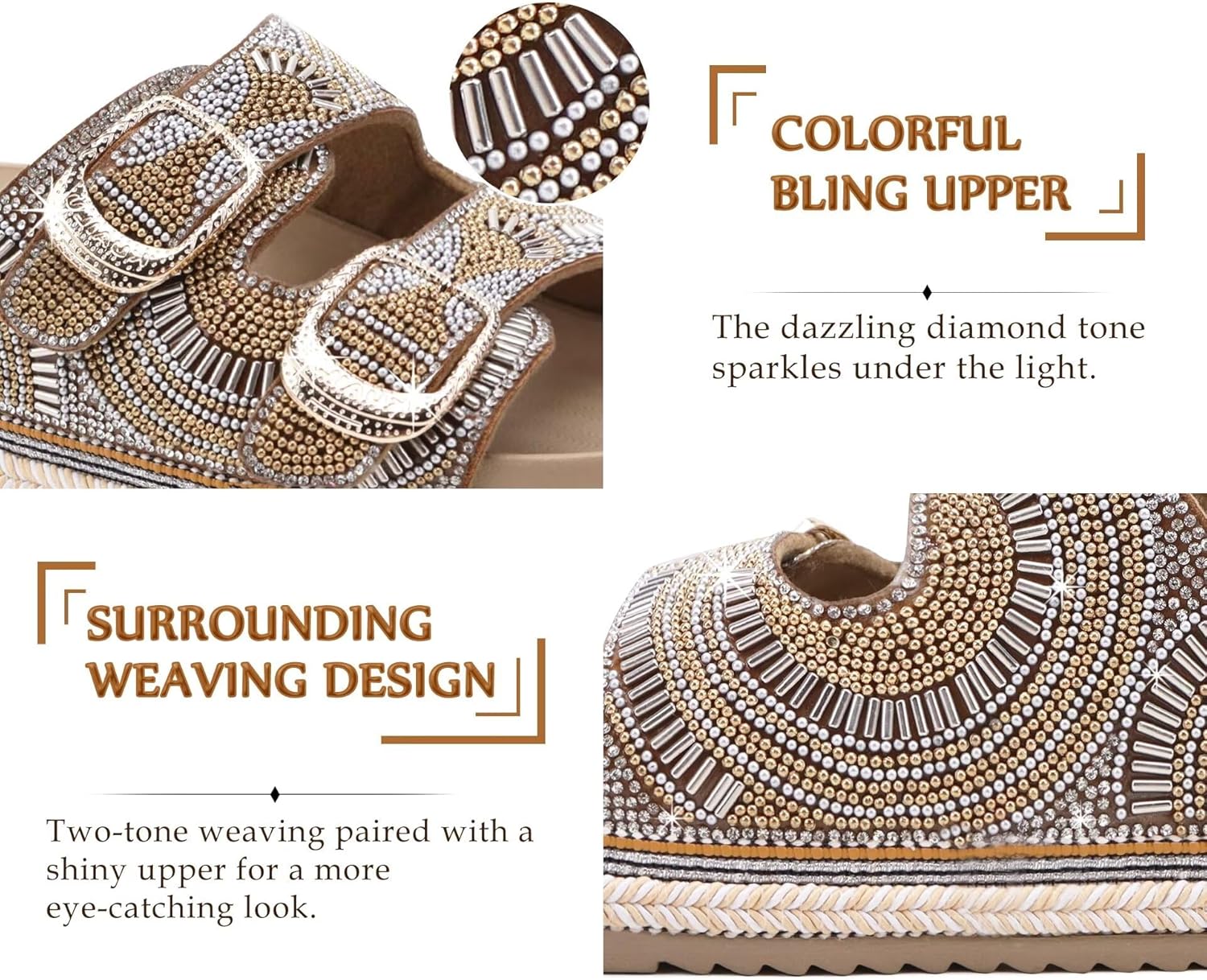 KuaiLu Womens Glitter Sandals with Arch Support Comfortable Orthopedic Cushion Recovery Slides Summer Fashion Sparkly Rhinestones Sandals Slip On Plantar Fasciitis Slippers for Indoor Outdoor - Image 5