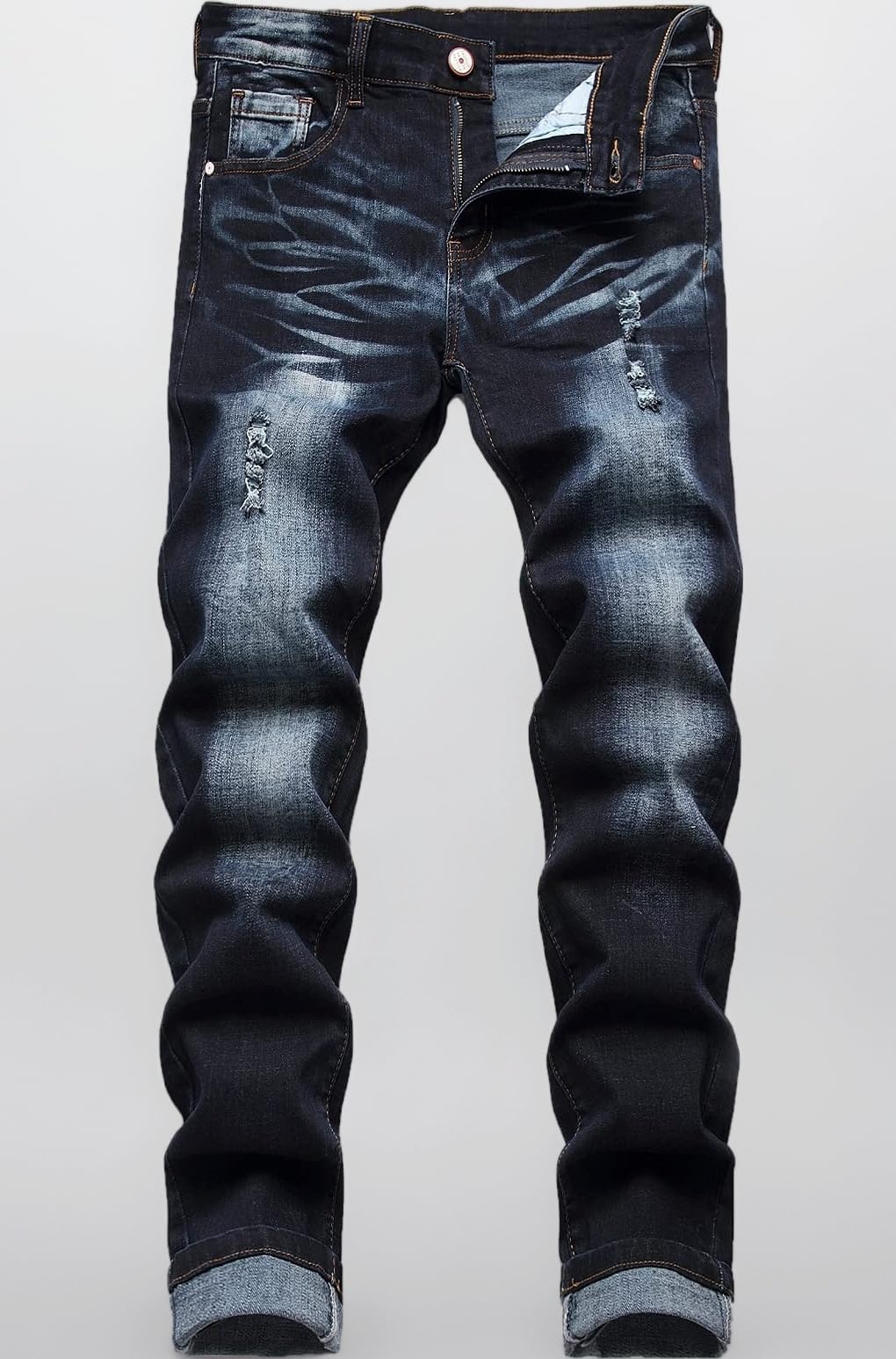 JUNBAOSS Men's Slim Fit Stretch Jeans Ripped Skinny Jeans for Men, Distressed Straight Leg Fashion Comfort Flex Waist Pants