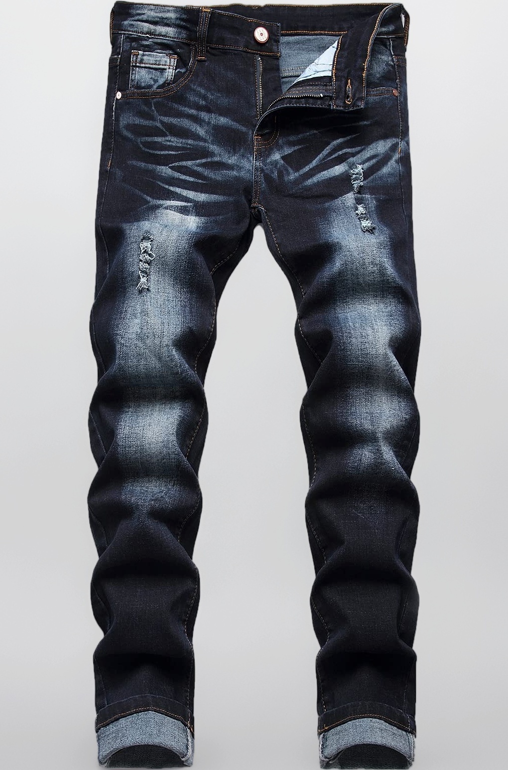 JUNBAOSS Men's Slim Fit Stretch Jeans Ripped Skinny Jeans for Men, Distressed Straight Leg Fashion Comfort Flex Waist Pants