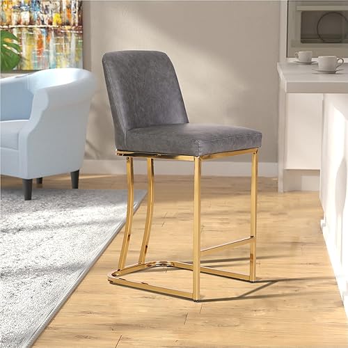 Miniatura 43 de Juego de 2 taburetes de bar de altura de mostrador de color blanco cremoso de 24 pulgadas, modernos taburetes de bar dorados con respaldo tapizado