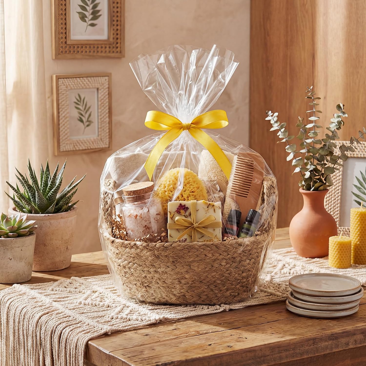 Colingmill Empty Gift Basket with Gift Bag and Ribbons, 15×10×6” Natural Wicker Basket, Storage Natural Rope Baskets, Decorative Gifts Organizer for Baby Showers, Raffle, Wedding, Birthday