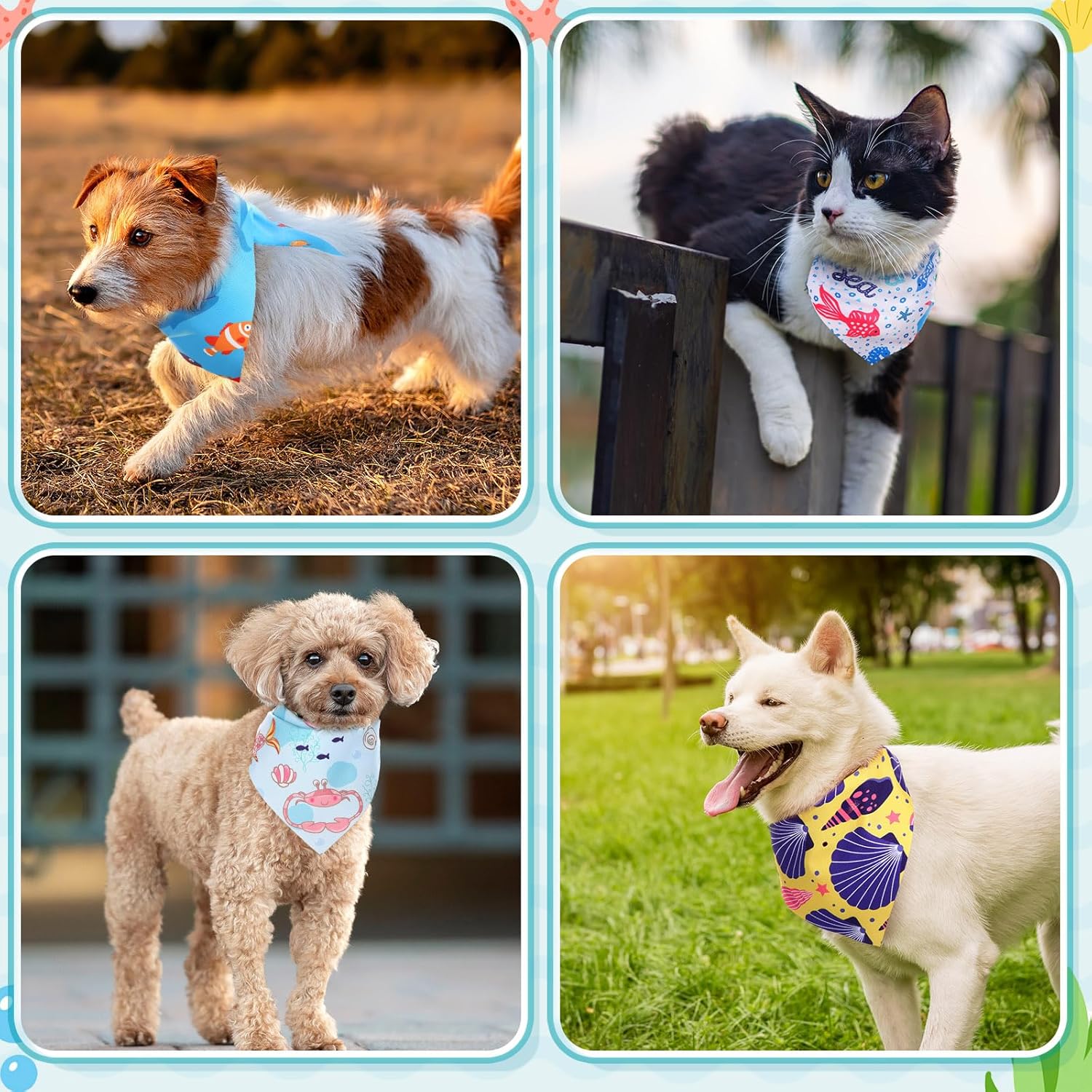 100 Pcs Dog Bandanas Bulk Hawaiian Dog Bandanas Summer 3 Sizes Washable Adjustable Scarf for Beach Small Medium Large Pet Supplies(Ocean)