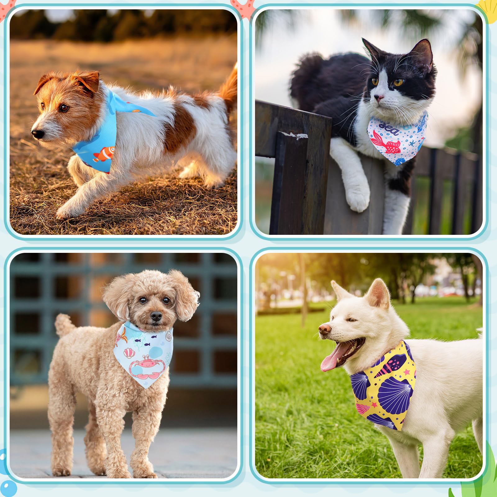 Huhumy 100 bandanas para perros de verano a granel, 3 tamaños, babero para perros grandes, medianos y pequeños, lavable, triangular, bufanda de verano para playa, suministros para mascotas pequeñas,
