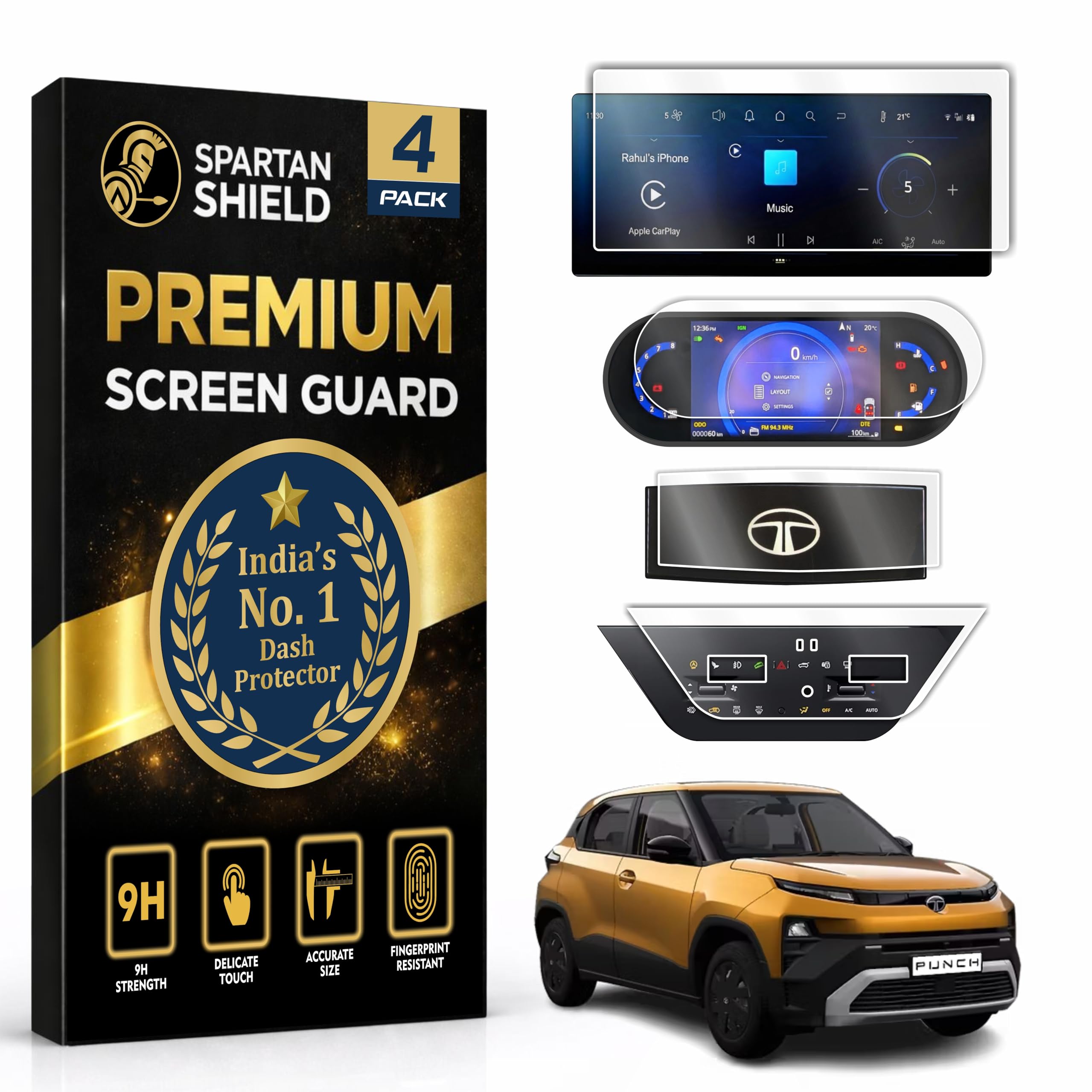[4 PACK] SCREEN GUARD For TATA PUNCH 2026 Facelift || ACCOMPLISHED+S || 10.25-INCH [THIN BEZEL] INFOTAINMENT TOUCHSCREEN + 7 INCH INSTRUMENT CLUSTER + STEERING + AC PANEL || Anti Scratch | Water Resistant | HD Clarity || Car Display Music System Protector | Latest TataPunch 9H Accessory 2026+ [Not Tempered Glass]-image-33