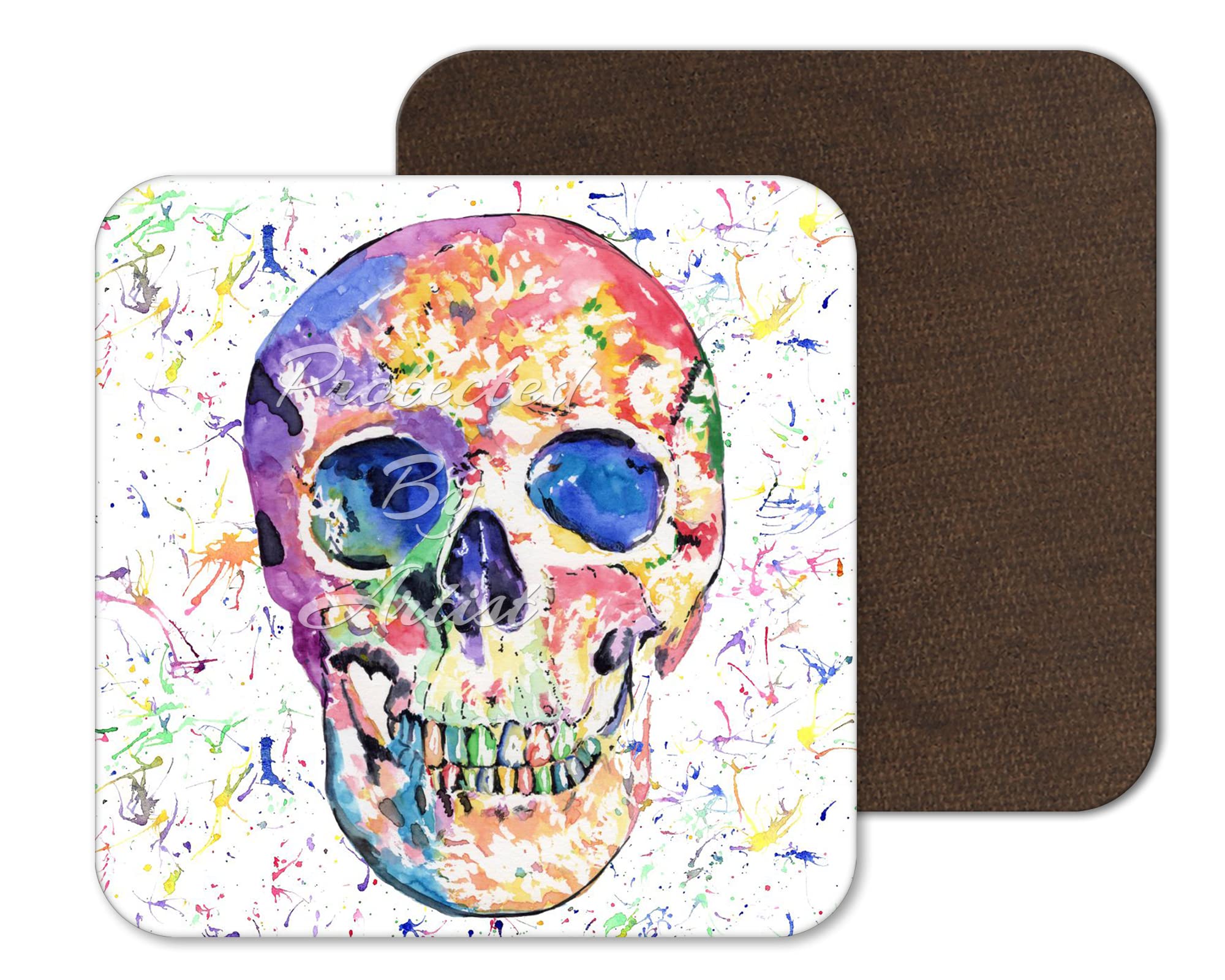 Coaster Skull Coasters Watercolour Art Gift Work Office Dining Tea coffee (1)