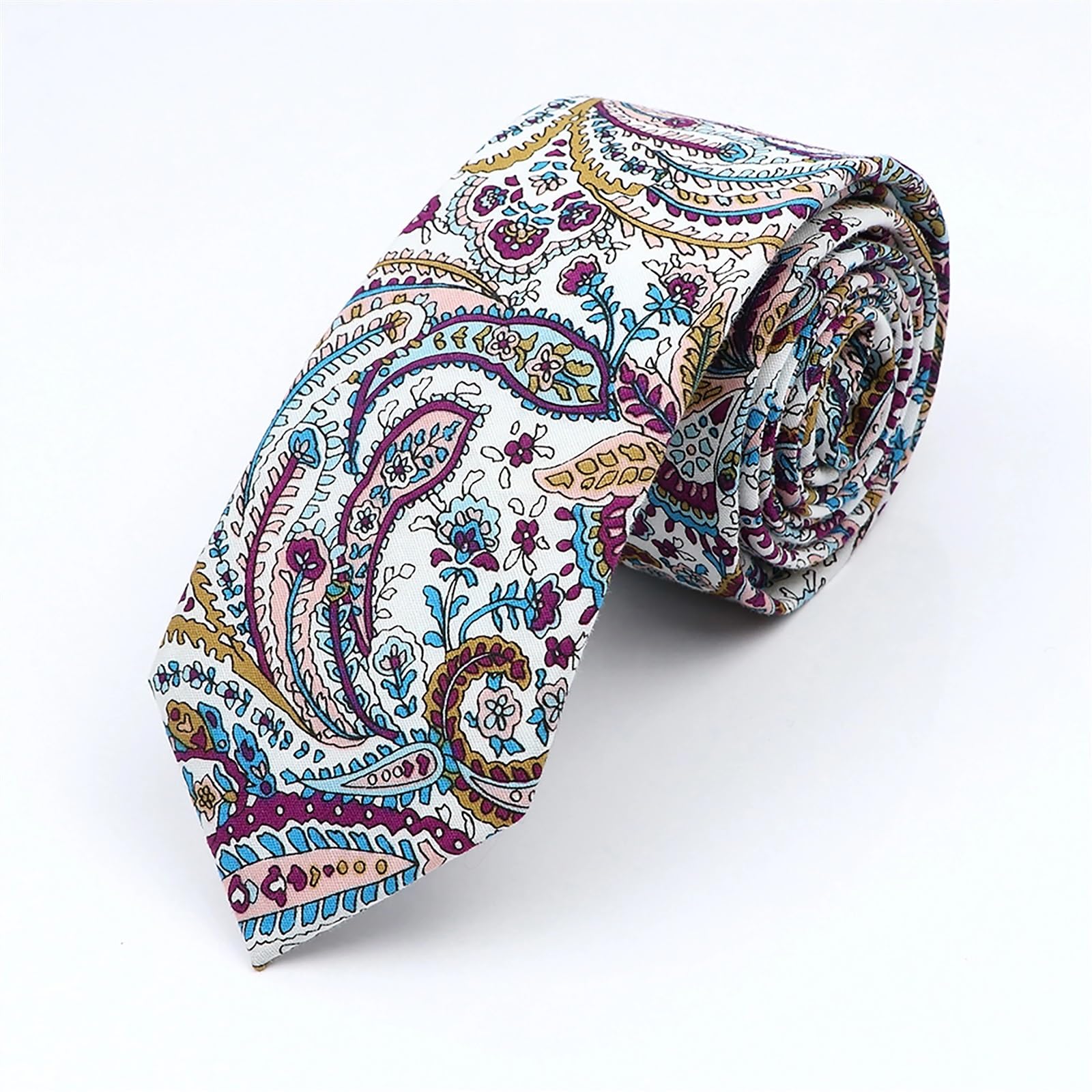 BELLUNO Cravatta Uomo Sottile In Cotone Con Stampa Floreale - Perfetta Per Matrimoni E Feste (Lunghezza 147 Cm) - 4