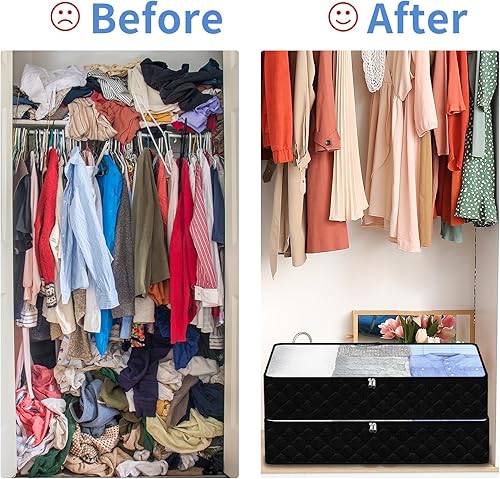 Miniatura 6 de Fixwal Bolsas de almacenamiento negras para debajo de la cama con ventana transparente y 2 asas reforzadas debajo de la cama, contenedores de