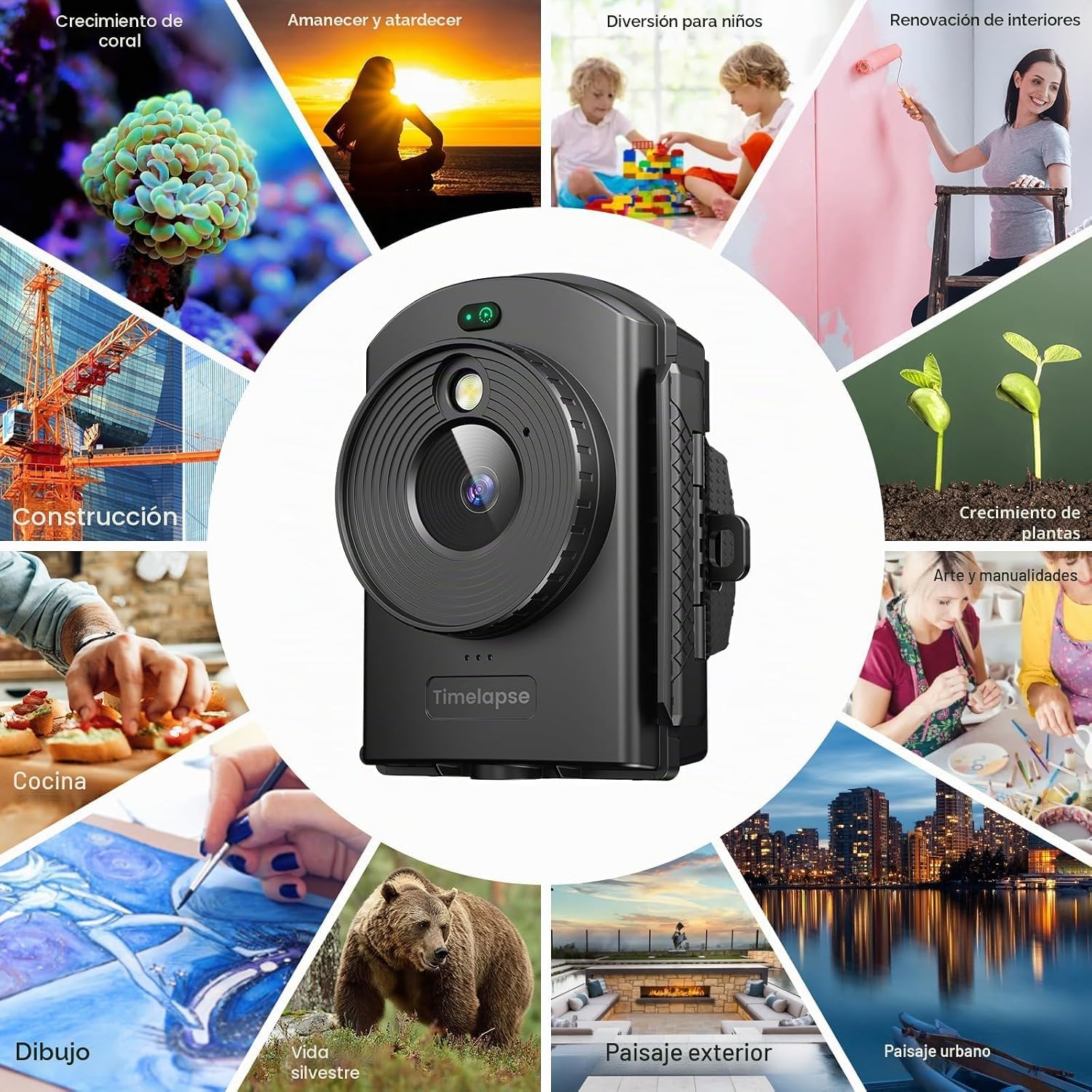 Fotocamera Time Lapse con Posizionamento Infrarosso e Luce LED, 180 Giorni di Riprese, Video e Foto 1080P AVI per Costruzione Outdoor，Crescita Delle Piante, Disegno, Paesaggio (Scheda TF 64GB)