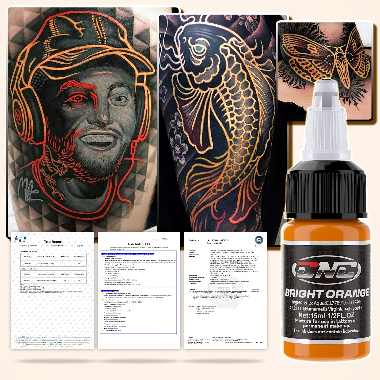 CNC Tattoo Ink Set 1/2oz (15ml) Tattoo Supply Ink USA 16 Colors Pigment Kit for Lining, Shading TI6003-15-16