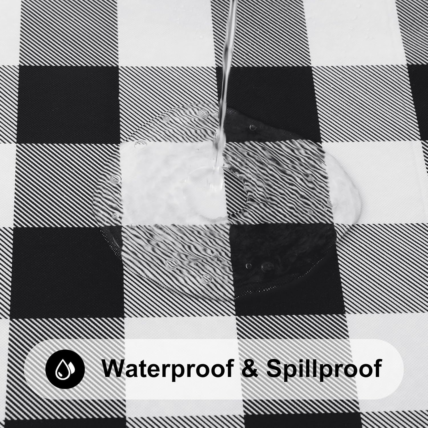 Smiry Rectangle Picnic Table Cloth, Elastic Waterproof Fitted Vinyl Tablecloths, Flannel Backed Buffalo Plaid Table Covers for Dining, Camping, Outdoor (Black and White, 42" x 72")