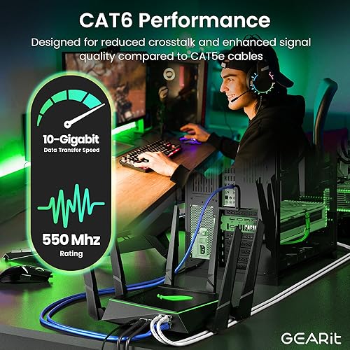 Miniatura 4 de GEARit Cable Ethernet Cat 6 (paquete de 1 parche de red Cat6 de 30 pies), 10 Gbps, RJ45, cable sin enganches, conectores chapados en oro, Internet