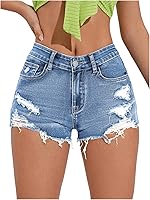 Cozyease Women's Ripped Raw Hem Straight Leg Denim Shorts Zipper Fly Jean Shorts