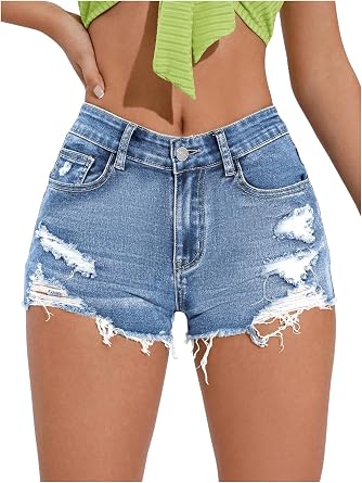 COZYEASE Womens Ripped Denim Shorts Plain Zipper Straight Leg Jean Shorts | Raw Trim, Light Jean Shorts, Cute Jean Shorts