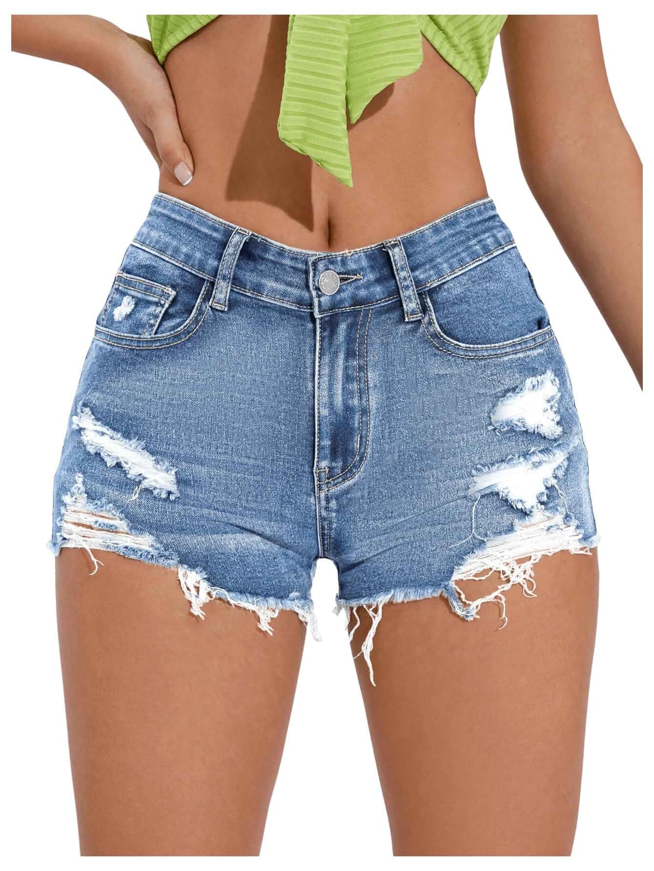COZYEASE Women's Ripped Denim Shorts Plain Zipper Straight Leg Jean Shorts | Raw Trim, Light Jean Shorts, Cute Jean Shorts