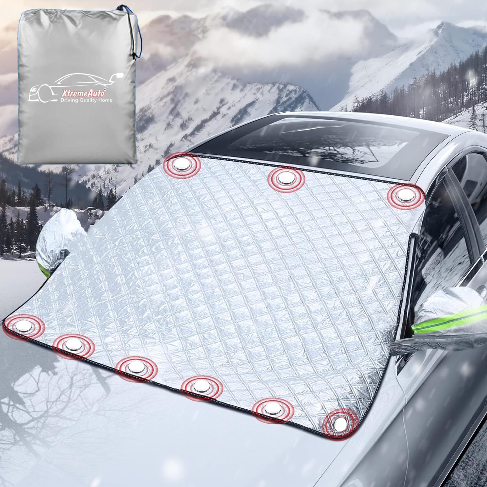 Xtremeauto Magnetic Car Windscreen Cover - Heavy Duty Thick Windshield Snow Shield Screen Cover Ice Protector, Winter Window Cover Sun UV Ray Protection Covers For Cars, SUV, Van (157 x 129cm)