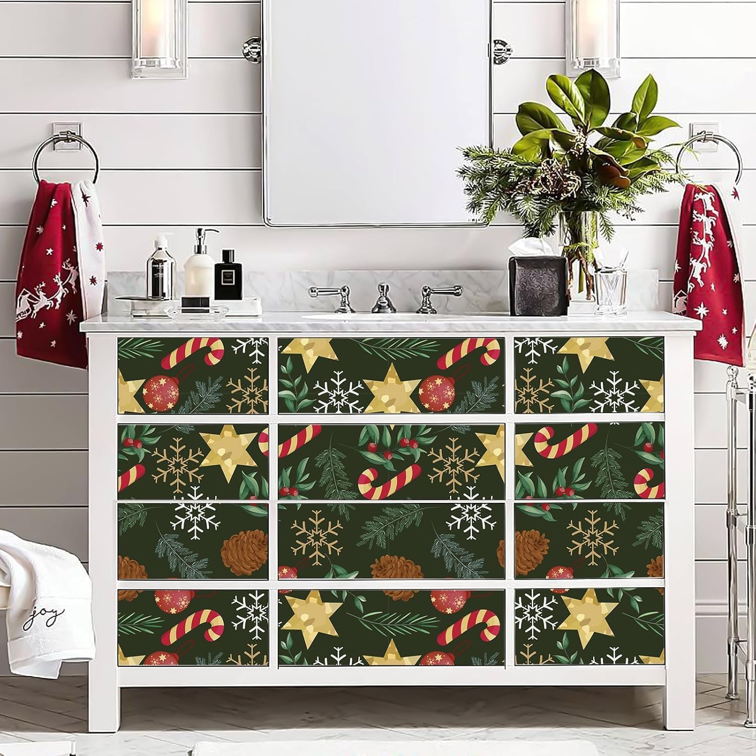 TOARTi Christmas Wallpaper Peel and Stick Christmas Contact Paper for Cabinets Bedroom Christmas Backdrop for Winter New Year Xmas Party Decoration