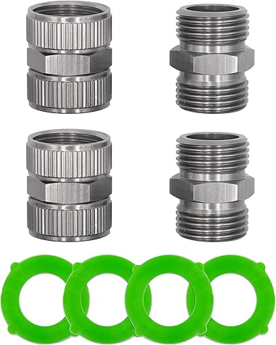 Adaptador de manguera de jardín, macho a hombre, hembra a hembra, fácil de usar, paquete de 4 conectores sin plomo de 34 pulgadas con 4 arandelas