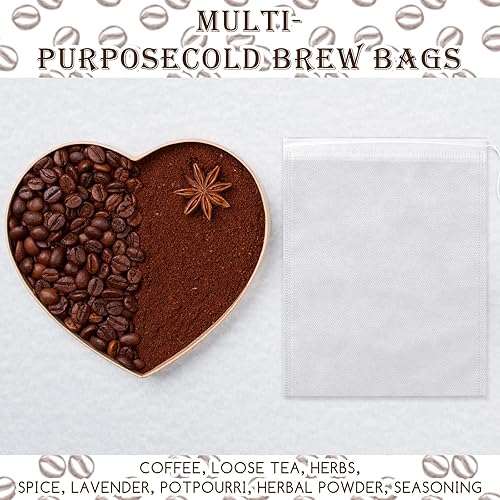 Miniatura 5 de Layhit 500 filtros de café en frío sin ensuciar con cordón, bolsa desechable de infusión fría de 6 x 8 pulgadas, bolsas de café de malla fina para