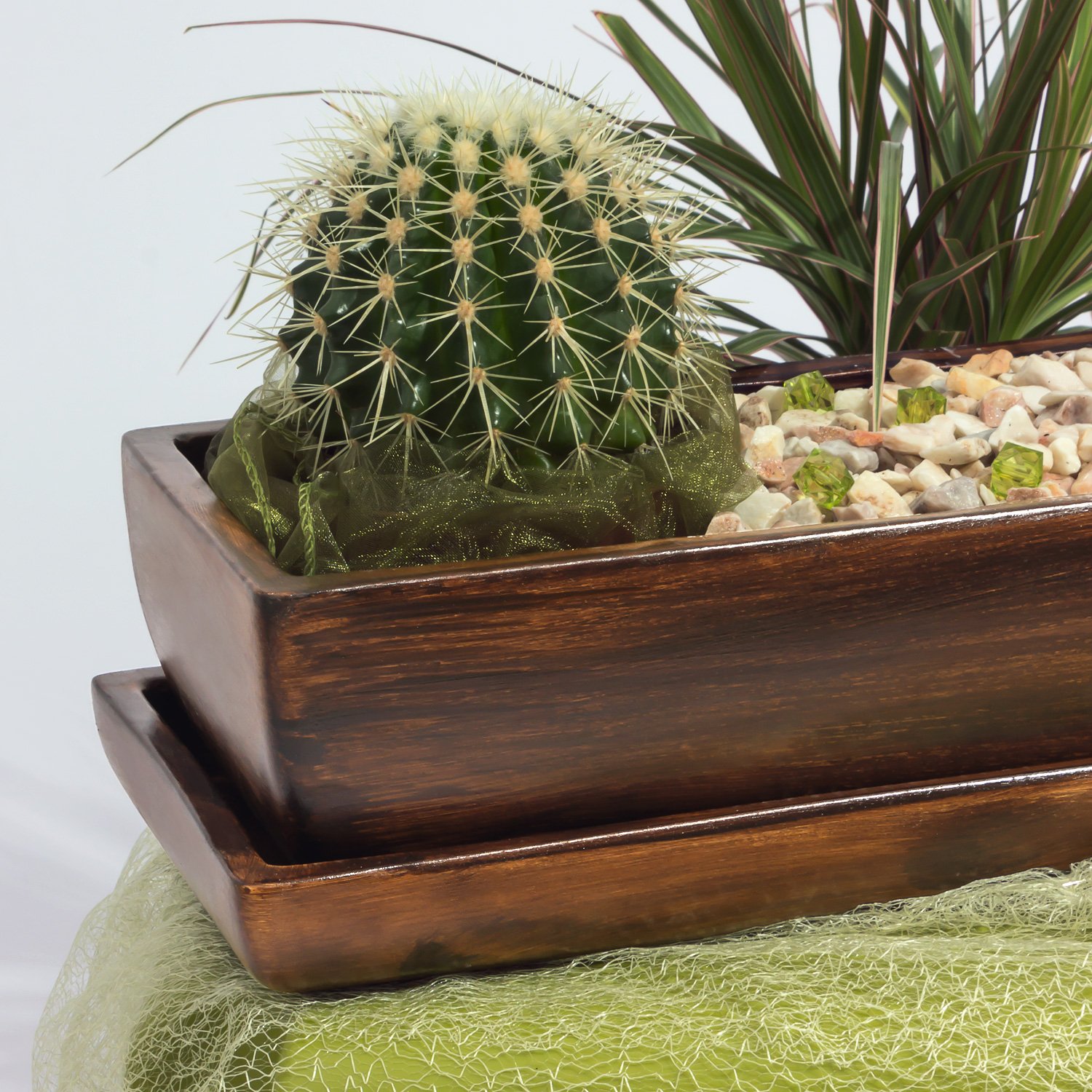 Pot de Fleur ceramique pour Les Cactus Grand avec Soucoupe Longueur 29 cm Hauteur 8.5 cm Bronze