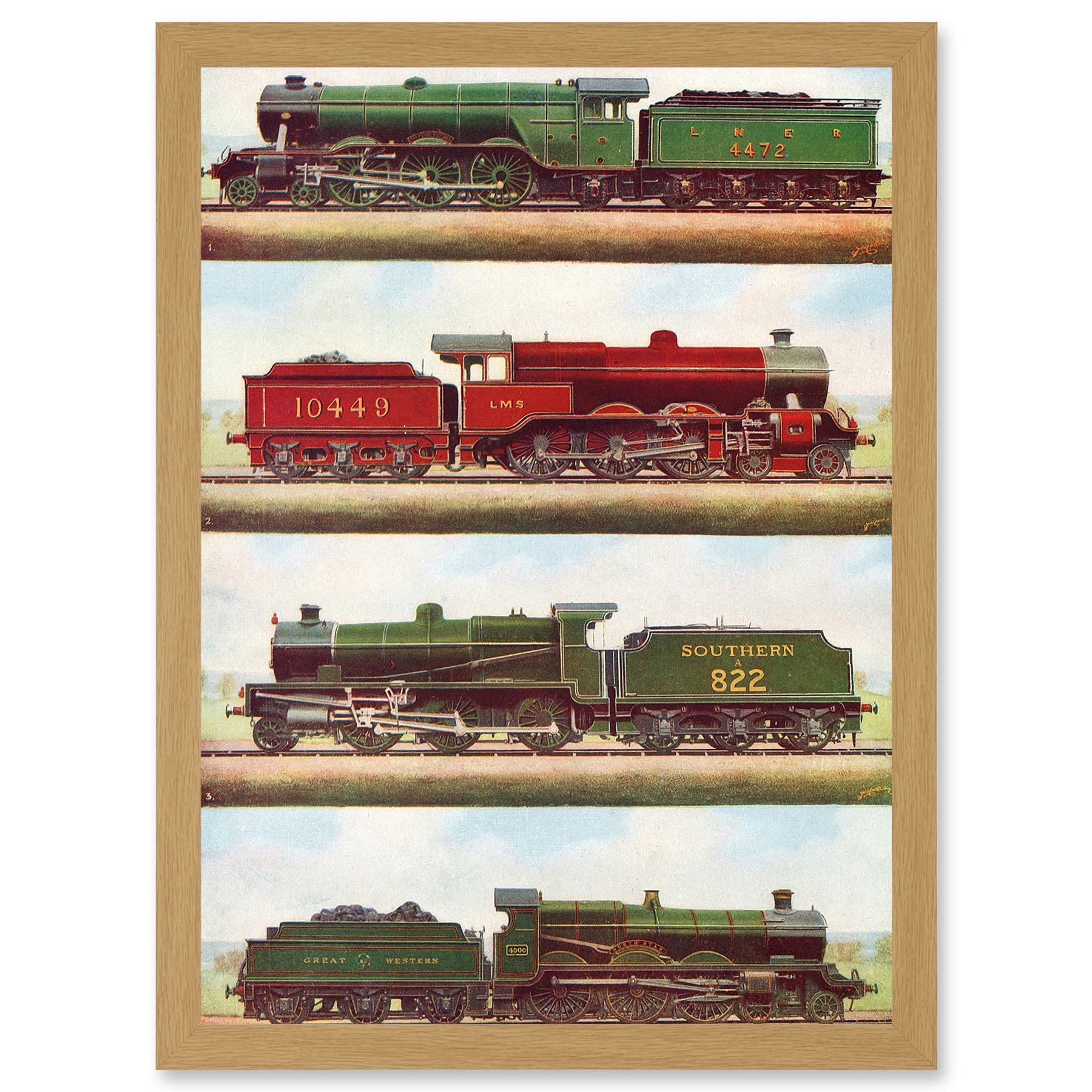 Artery8 Train Steam Engine Railway Locomotive A4 Artwork Framed Wall Art Print