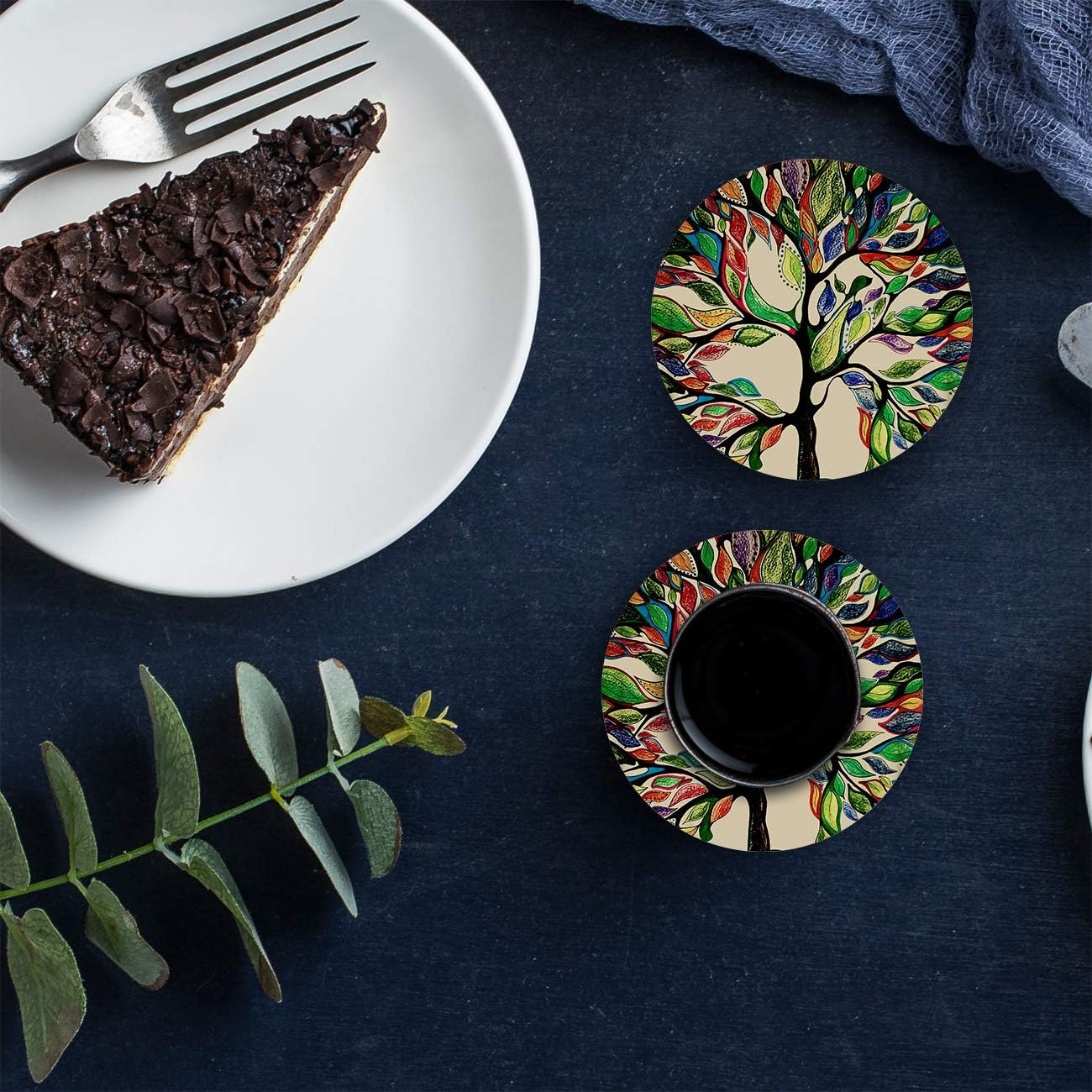 Holiday Deals 🛒 Drink Coasters Colorful Tree of Life Absorbent Stone Ceramic Coaster with Cork Back and NO Holder for Cups, Set of 6-Piece