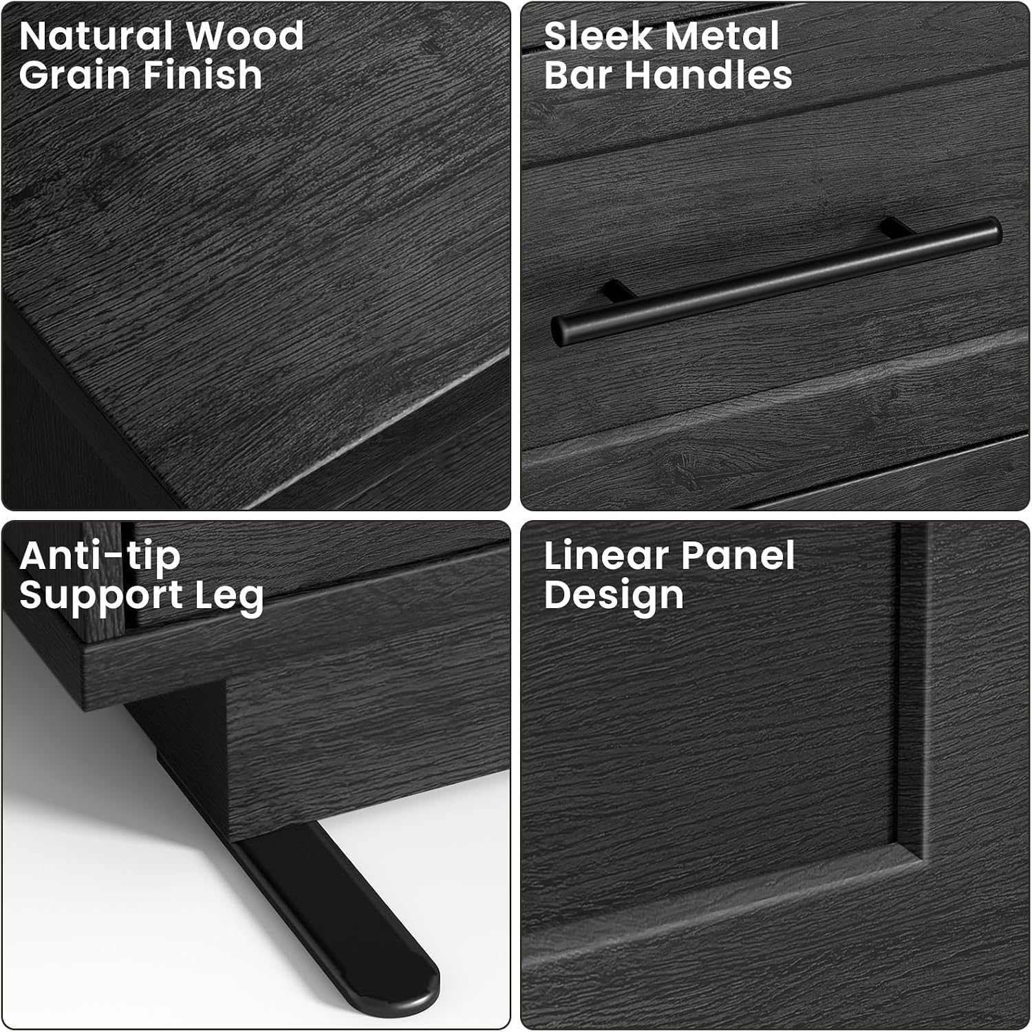 Fatmok 31.5" Wide 3 Drawer Nightstand, Oversized Wooden Bedside Table with Storage, Modern Bedroom Side Table Cabinet, Large Night Stand with Drawers,Black Grey 6 81AIpFS1QWL. AC SL1500