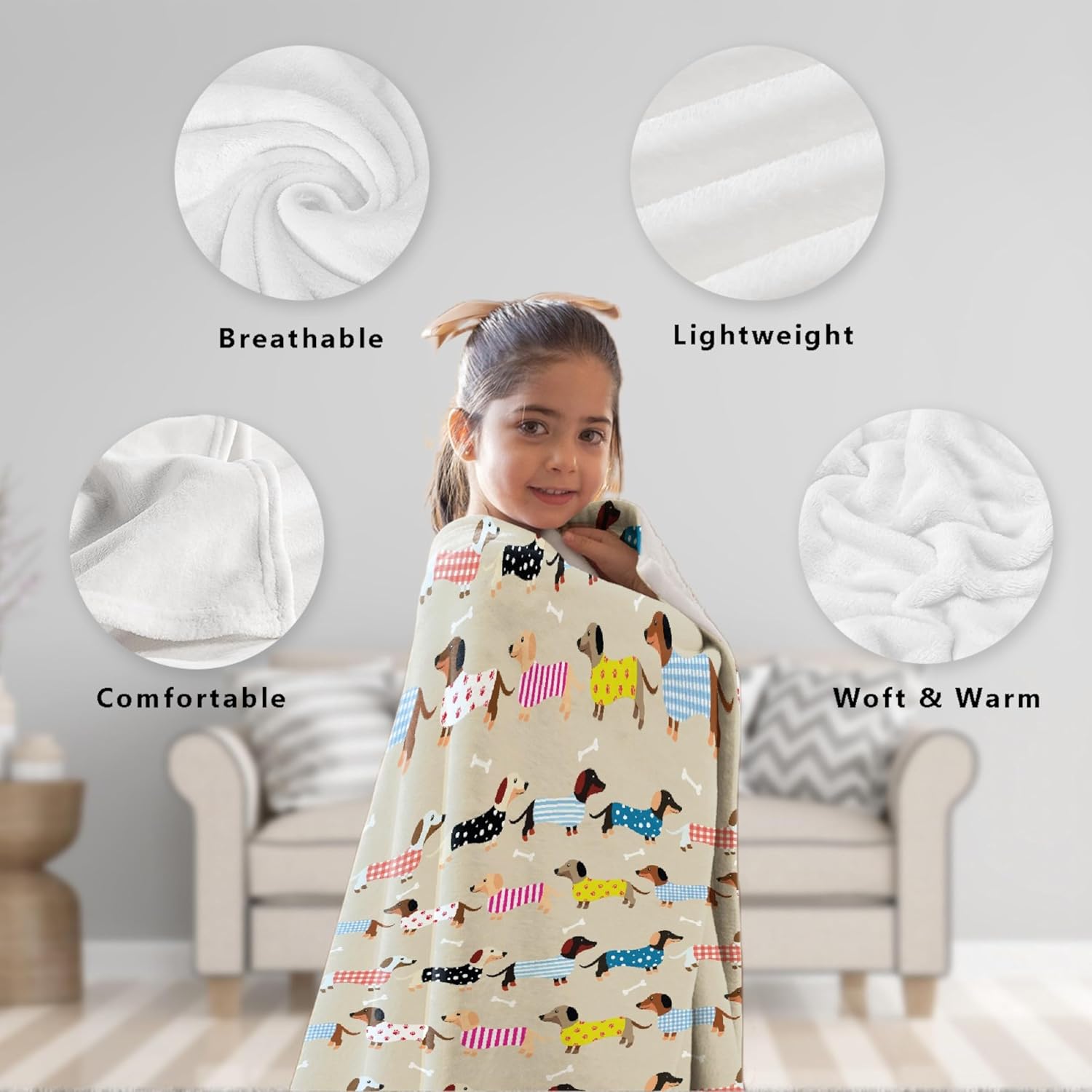 Dachshund Blanket is Super Soft and Warm, I Love Dachshunds Soft Flannel Throw Cozy Wiener Dog Blankets The Lightweight Flannel Blanket is for All-Season Use 40"x30"for Pet - Image 5