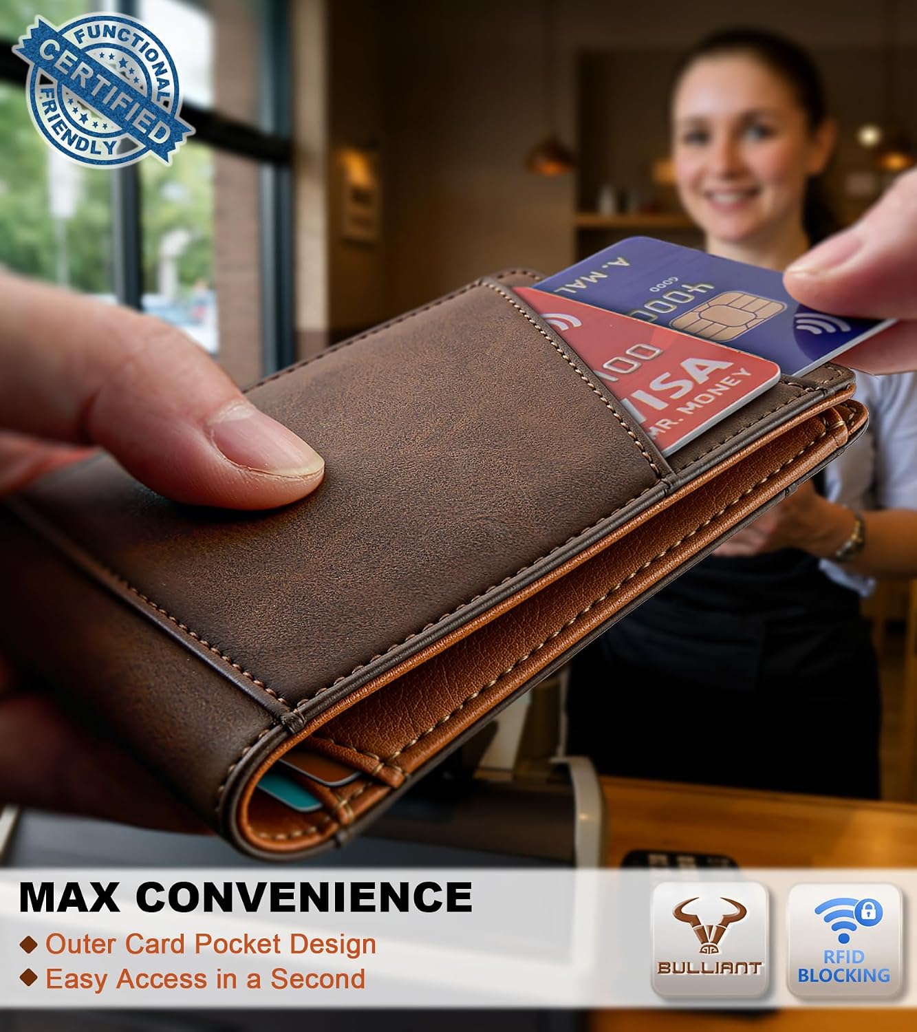 BULLIANT Men Wallet,Maganetic Slim Wallet Money Clip Card Holder 11Cards RFID Blocking Pocket Fit