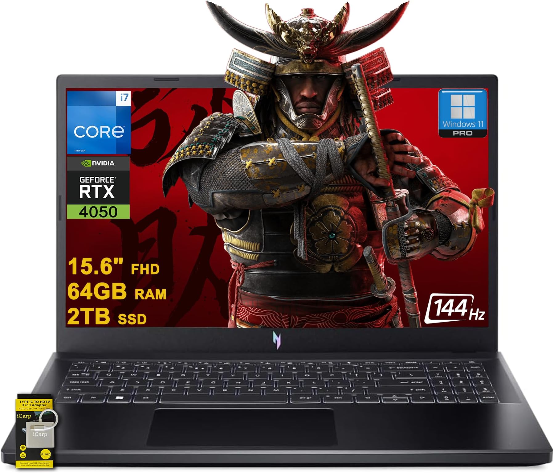 acer Nitro V 15 Gaming Laptop 15.6" FHD IPS 144Hz Intel 10-core i7-13620H 64GB DDR5 2TB SSD GeForce RTX 4050 Backlit USB-C Win11Pro ICP Hub