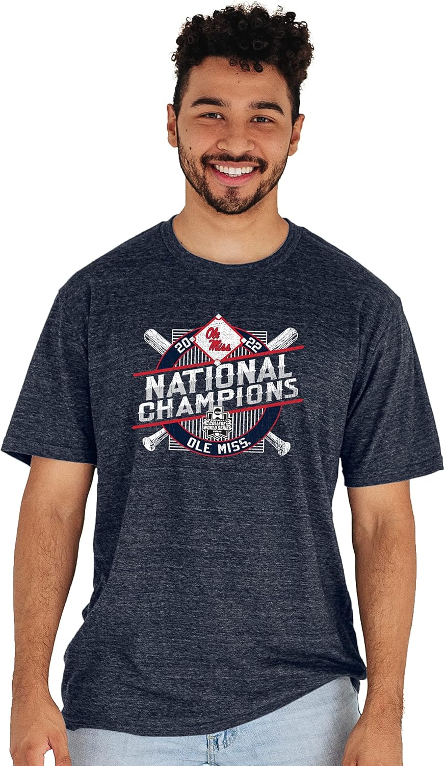 Blue 84 NCAA Mens NCAA Officially Licensed Mississippi Old Miss Rebels College Baseball World Series National Champs Triblend