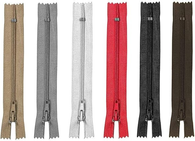TIRAZ - Assorted Colour Zipper for Tops Trousers Zippers Bulk 23cm/9 Inch Zip Fasteners for Clothing Sewing Crafts Dressmaking Bags Supplies Tailor Accessories Heavy Duty Zips Pack of 6