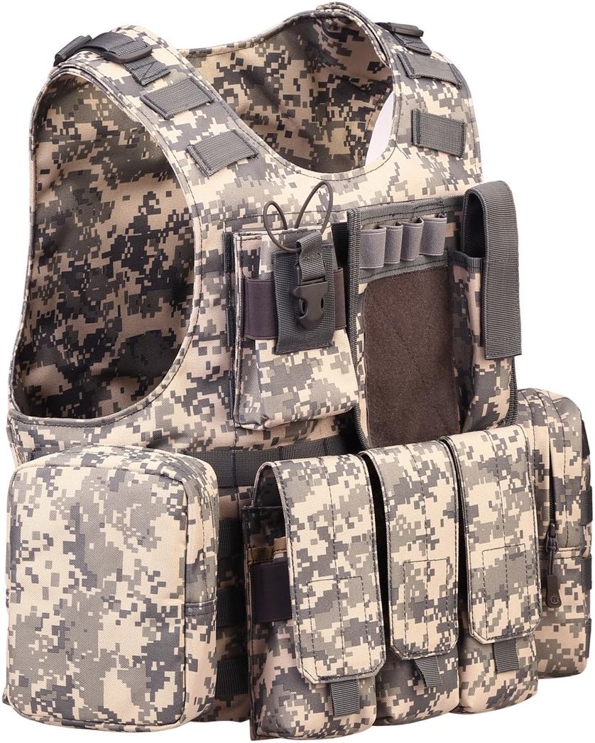 UNISTRENGH Tactical MOLLE Vest Military Airsoft Vest Adjustable Combat Training Vest for Hunting,Fishing,Army Fans,CS Game