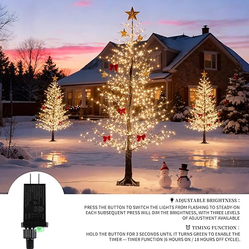 Miniatura 5 de Árbol de abedul iluminado negro de 6 pies con 1100 luces LED cálidas, árbol de Navidad preiluminado con luces parpadeantes, abedul LED para