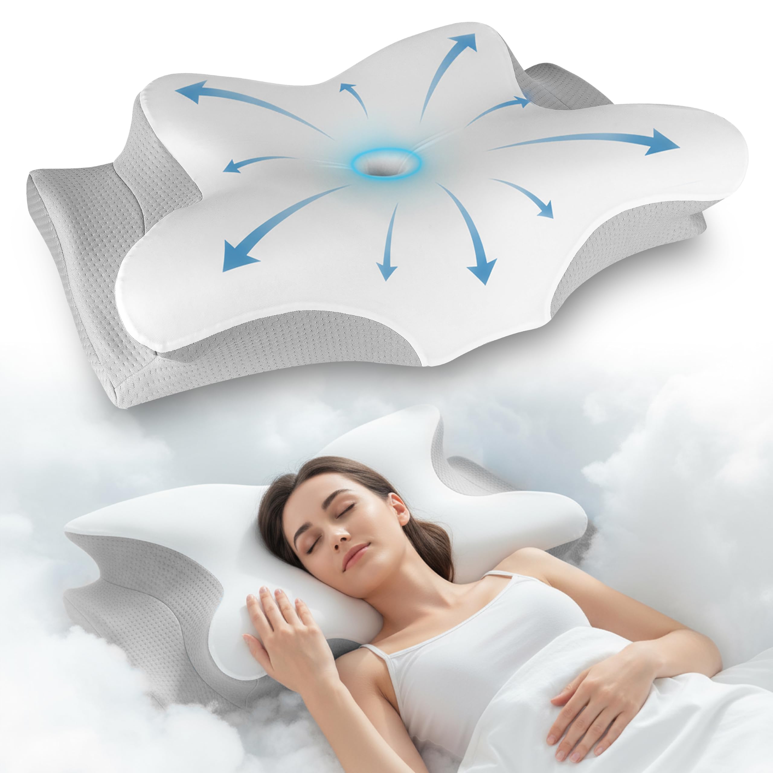 YESINDEED Pain Relief Cooling Pillow – Cervical Neck Support for Sleeping, Contoured Memory Foam Design for Neck and Shoulder Pain, Ergonomic Sleep