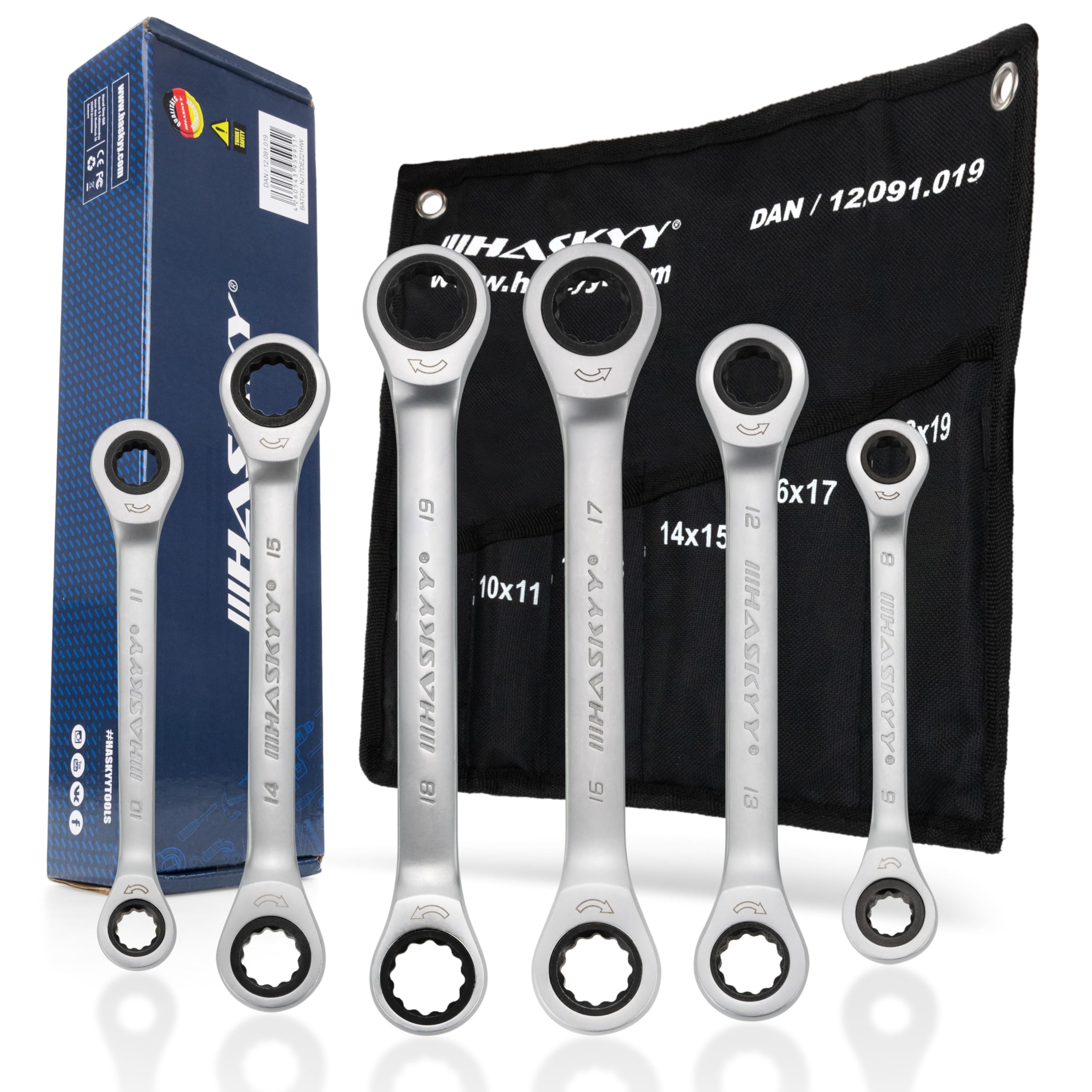 HASKYY 6-teiliges Doppel-Ring-Ratschenschlüssel-Set