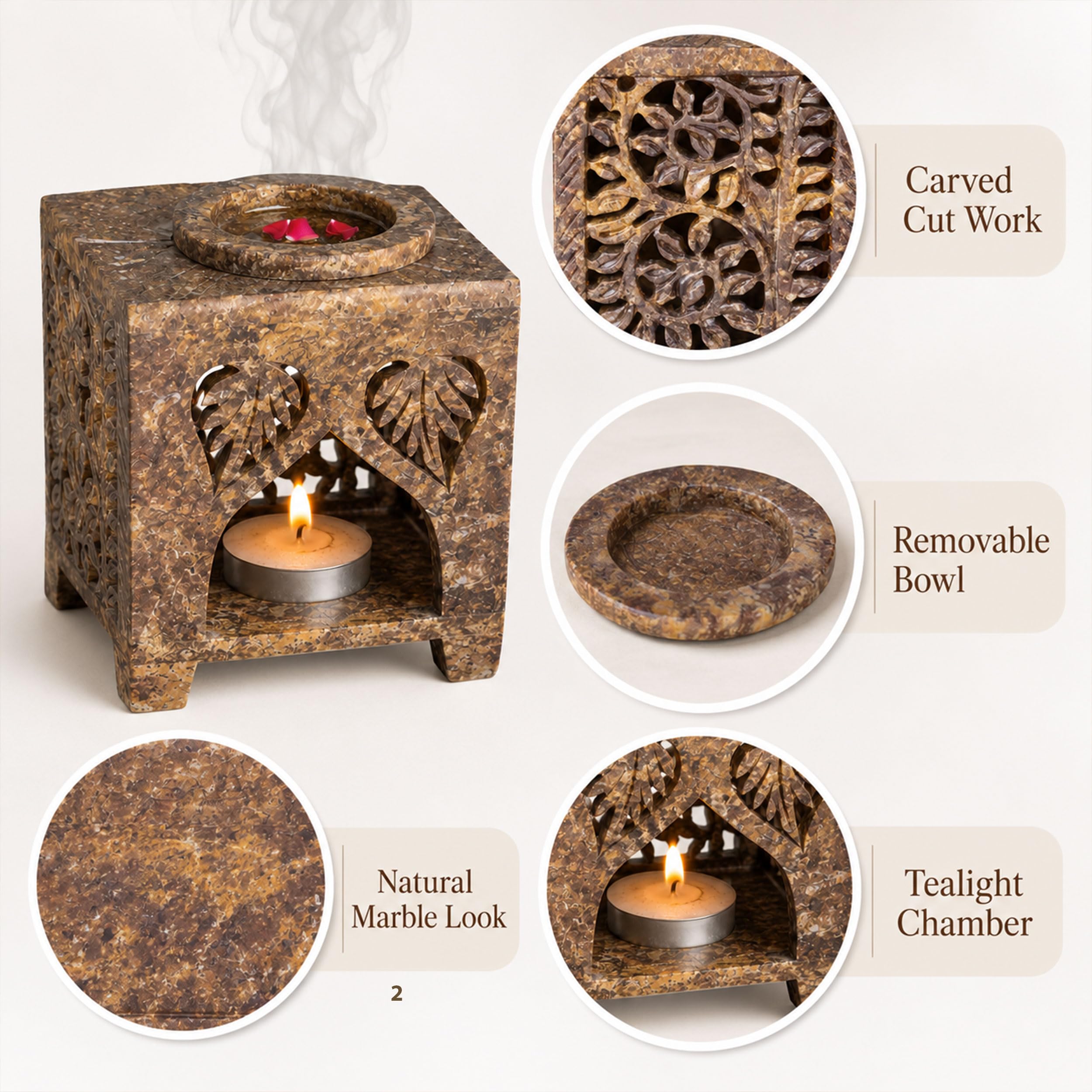 Marble Tealight Diffuser for Home Spa Office | 20 ml Oil & 4 Candles — photo — 5 of 8